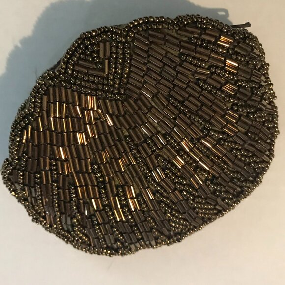 Vintage Copper Bronze Brown Beaded Bag / Small Zip Clutch - Picture 5 of 16